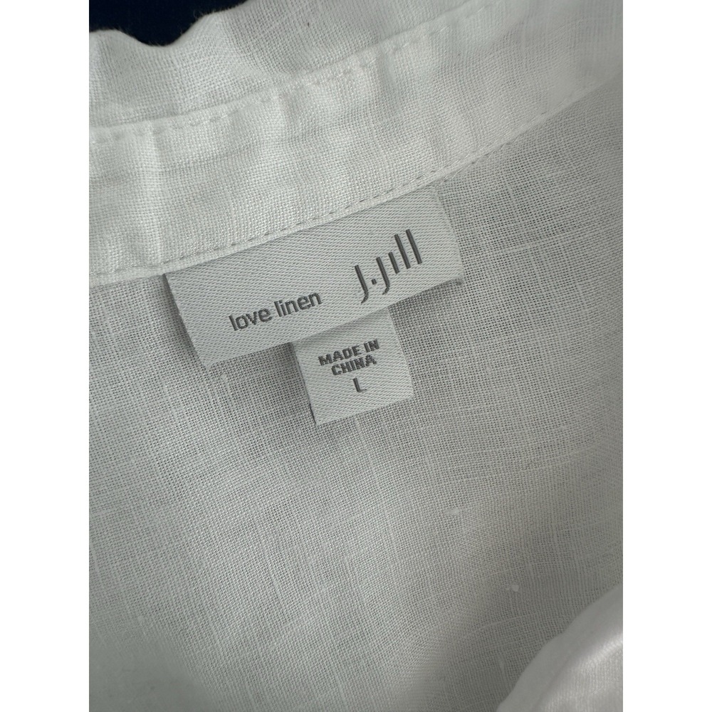 J. Jill Love Linen Sz: L White Linen Sleeveless Button Front Blouse with Peplum - Picture 3 of 4